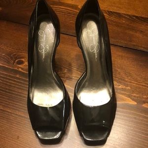 Jessica Simpson patent leather peep toe pumps